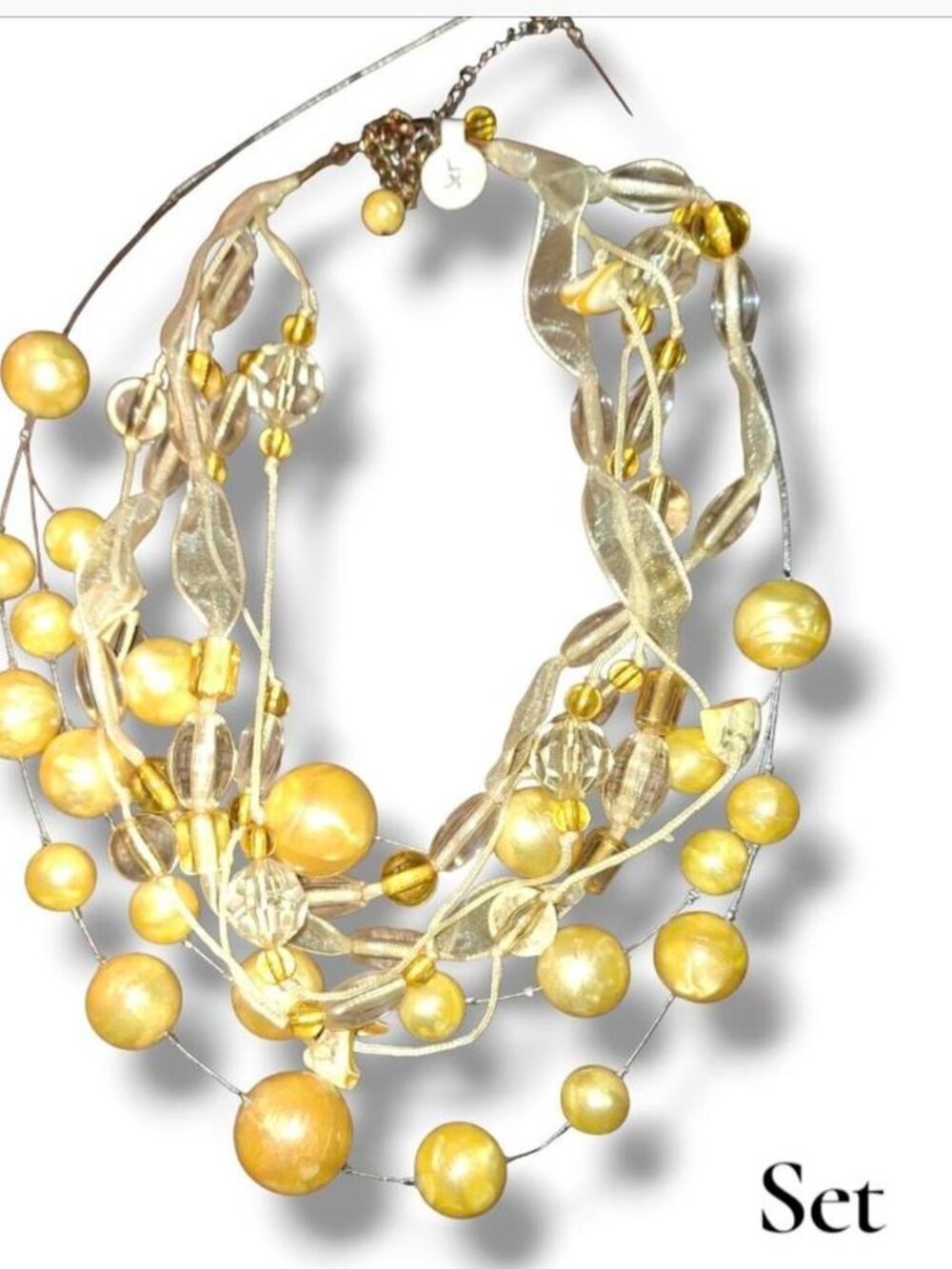 set Yellow and clear glass bead necklaces with gold accents